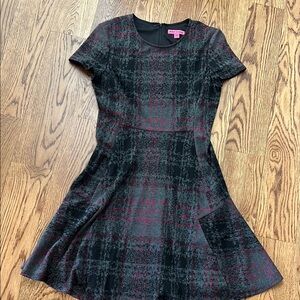 Betsey Johnson Black and Red Fit and Flare Dress with Crew Neck